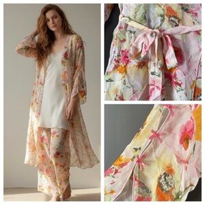 Fairycore Chiffon Set Watercolor Floral Duster & Pants Romantic Ethereal